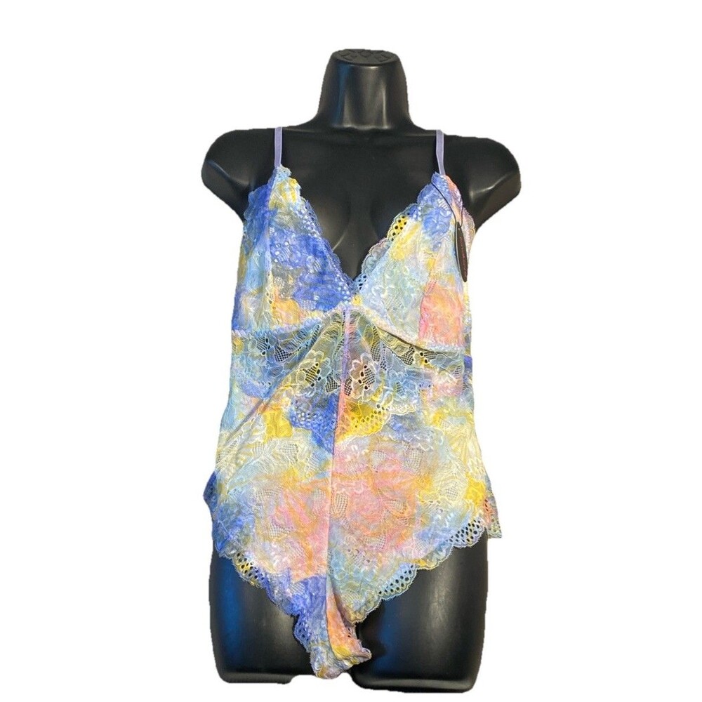 Avid Love Womens Lingerie Teddy Large Patel‎ Pinks Blues Straps Crossed Back